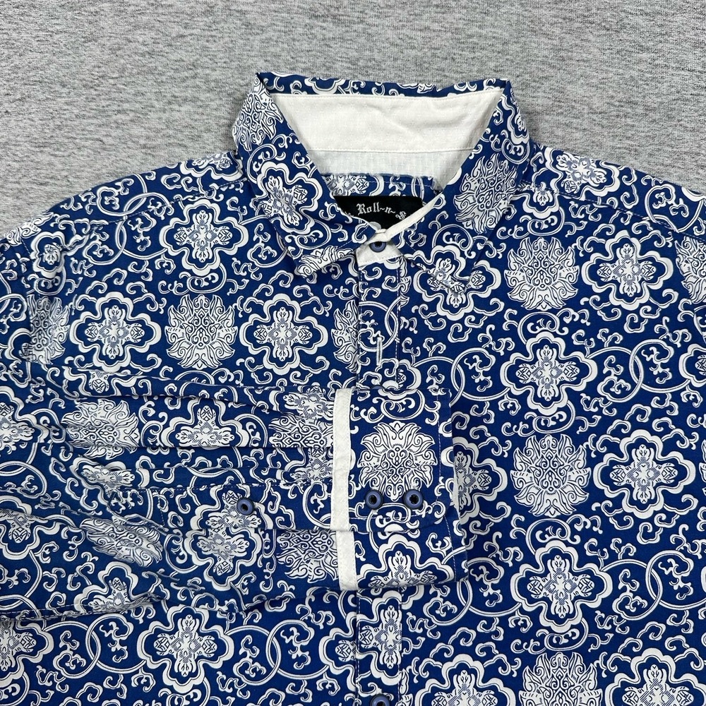 Rock Roll-n-Soul Shirt Mens Size Large Blue Long Sleeve Button Up Western